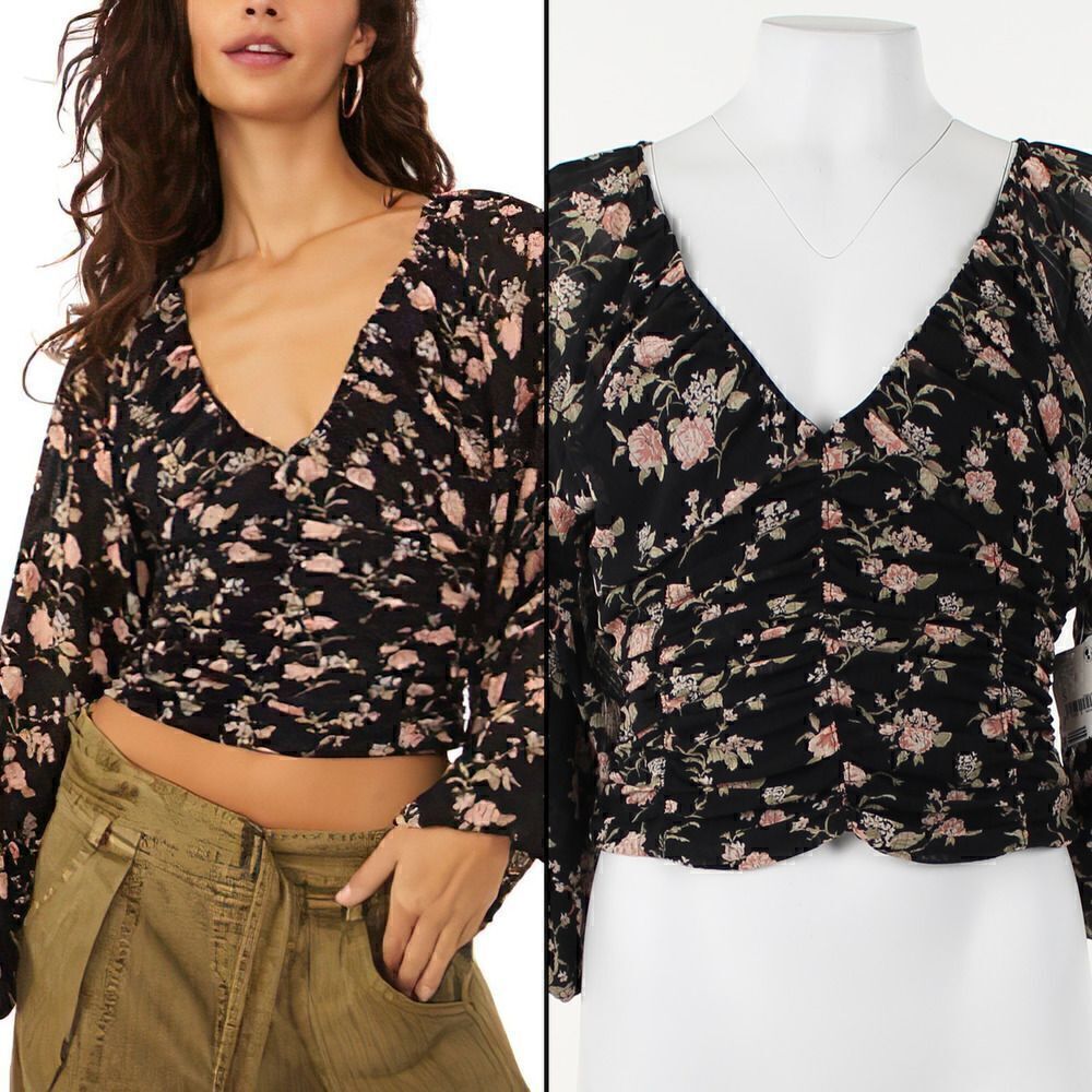 Free People New Final Rose Blouse,Size Small In Black Combo
